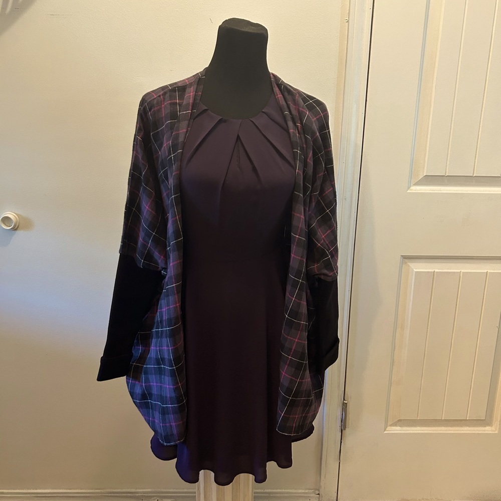 50%offw❤️ New Buffalo David Bitton Plaid Purple Cardigan Jacket S Oversized